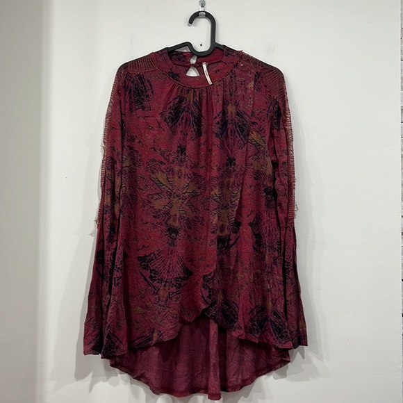 Free People Nouveau Draped Tulip Long Sleeve Blouse Top Burgundy S - Picture 3 of 15